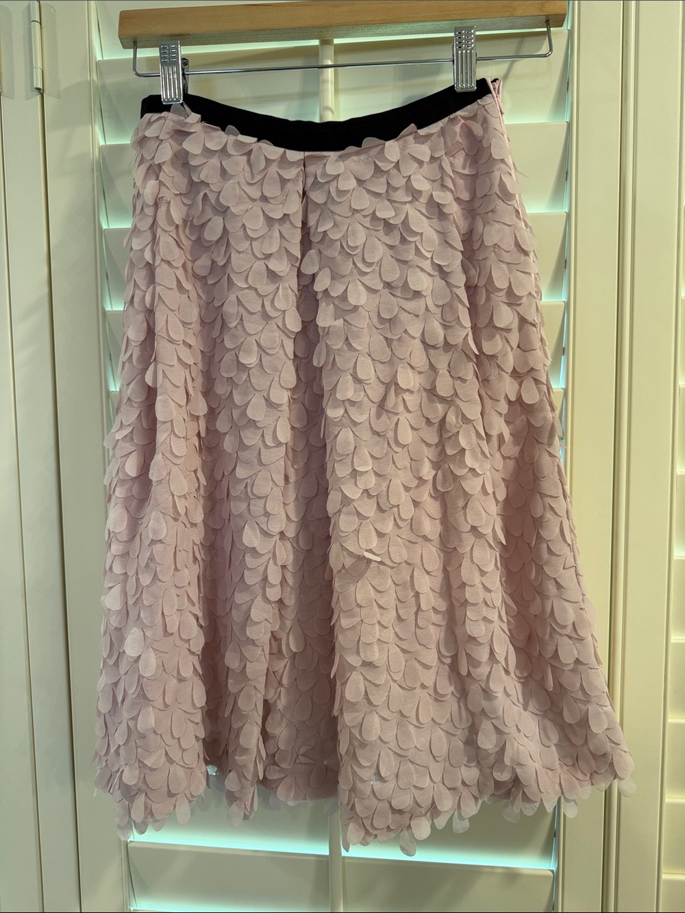 Italian Designer Textured Petal Midi Skirt in Dusty Pink with Black Waistband